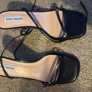 Steve Madden Black Strappy Square-Toe Lace-Up Heels